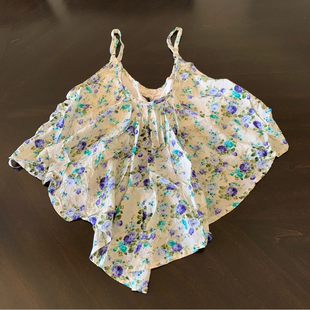 New! Iris Basic Women’s Floral Print High Low hem Tank Top Sleeveless Size Large